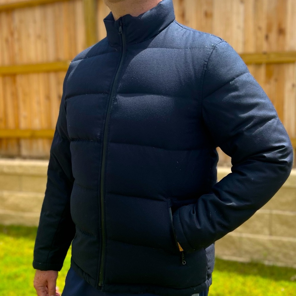 Men’s Navy Down Wool Puffer Jacket Large Light Use